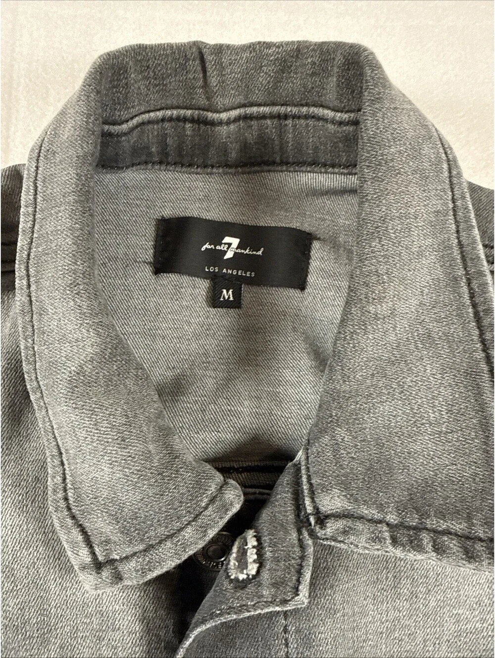 7 For All Mankind Distressed Black Faded Denim Jean Jacket Mens Medium Pre Owned